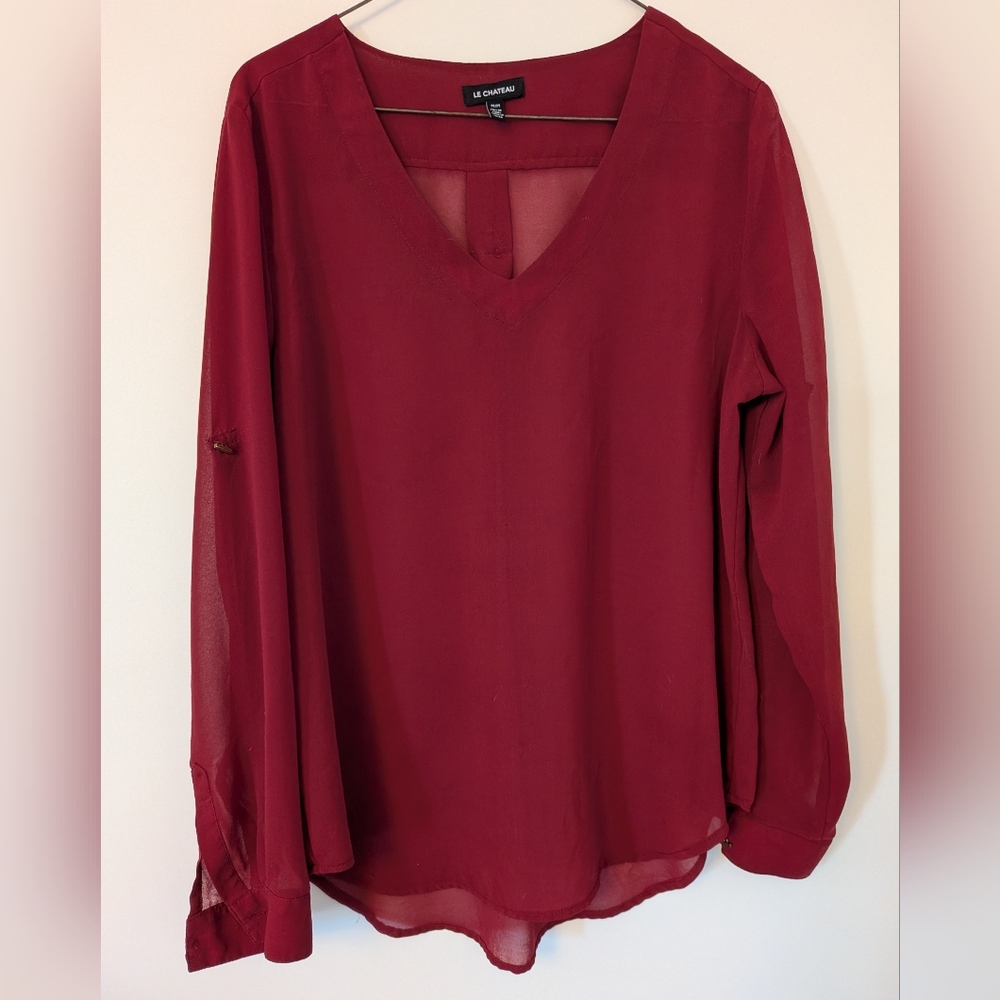 Le Chateau Burgundy Sheer Chiffon Blouse